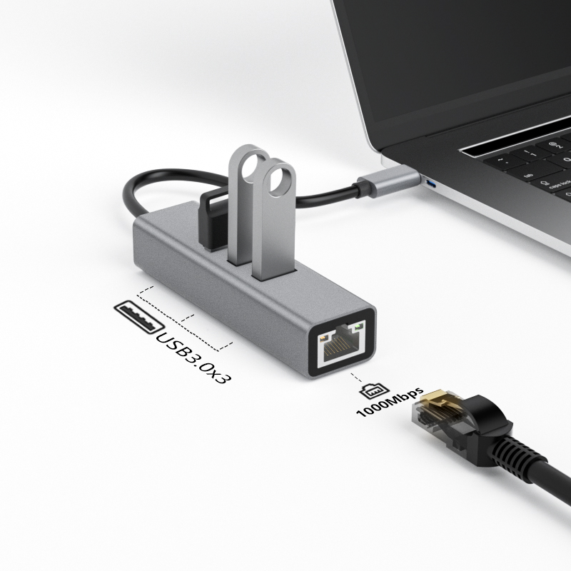 Type-C3.0转百兆网卡+USB3.0HUB （S669系列）